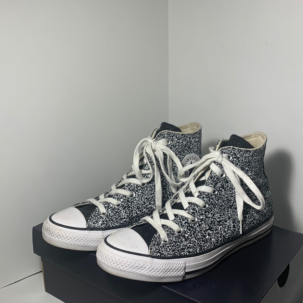 Converse All Star Chuck Taylor black and white glitter high top sneakers W7.5